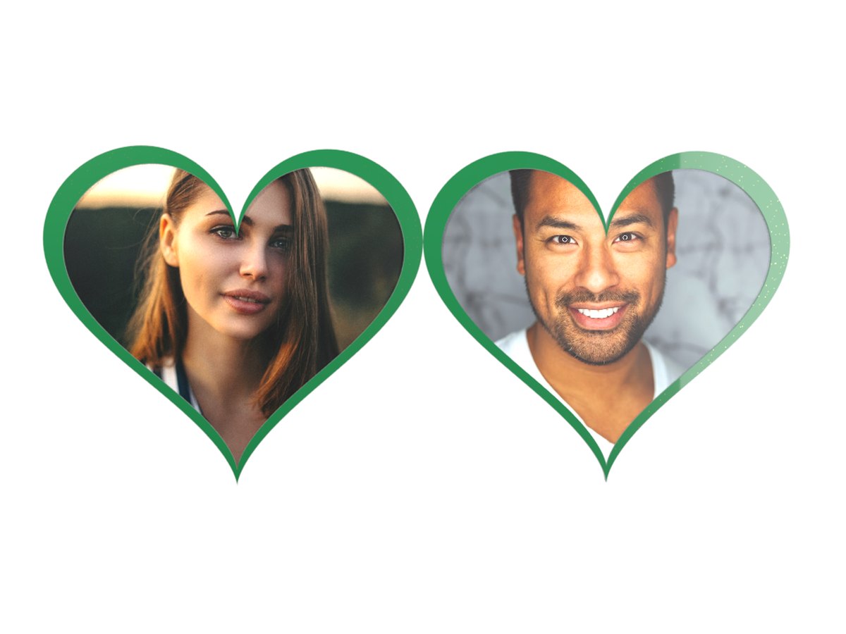 Emerald heart locket GIF opened to show a photo of a woman and a man