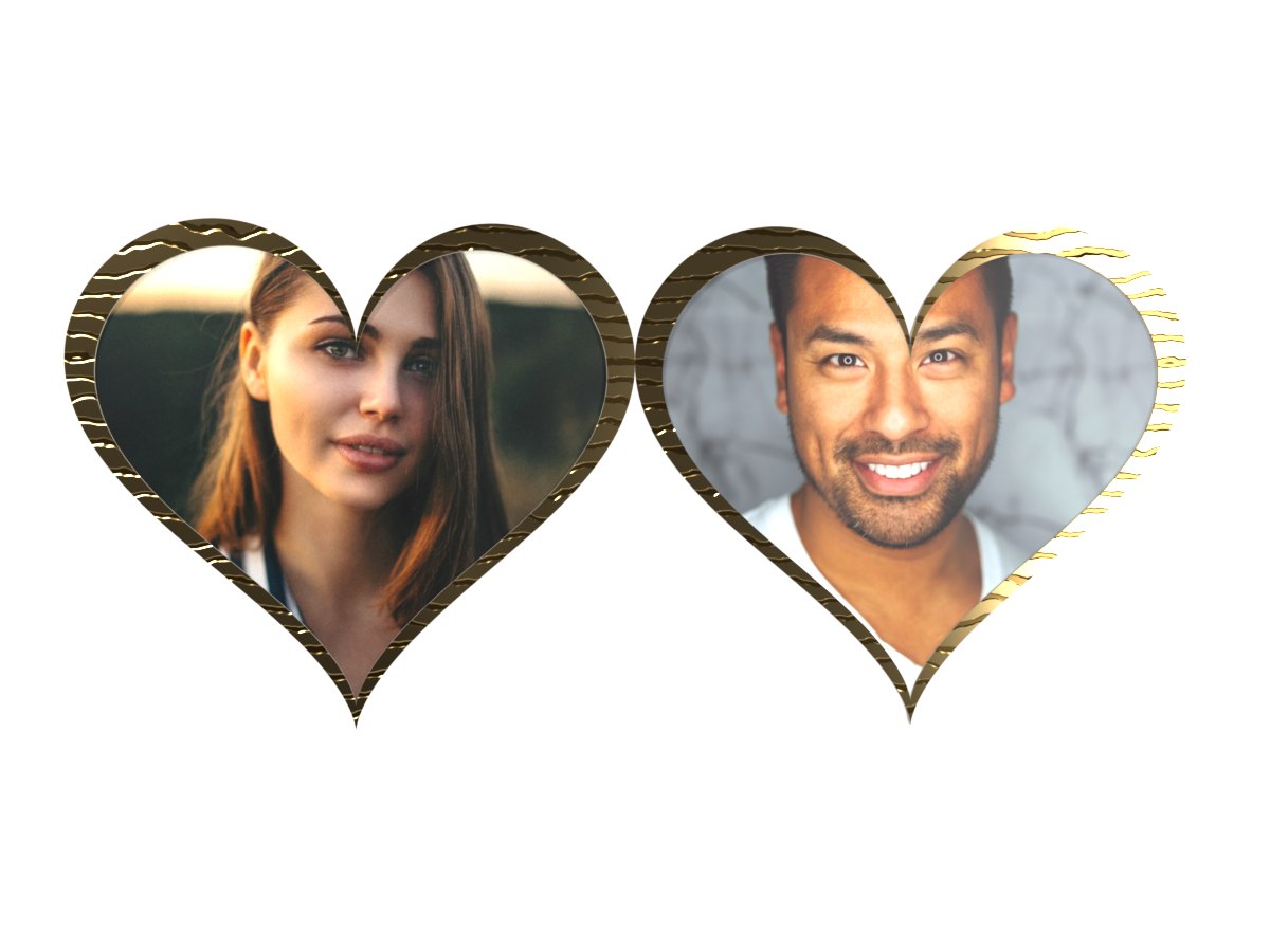Gold heart locket GIF opened to show a photo of a woman and a man