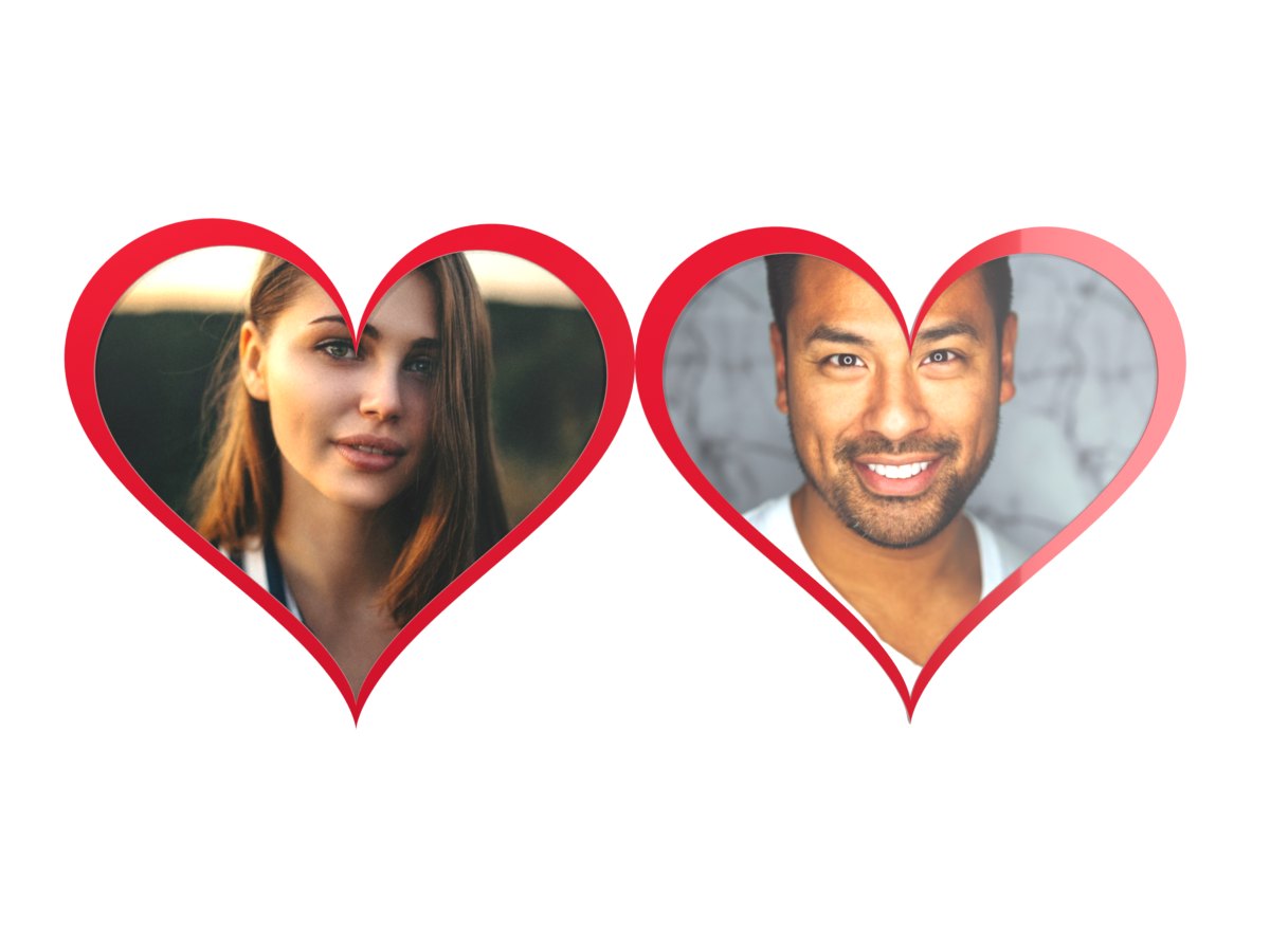 Red heart locket GIF opened to show a photo of a woman and a man